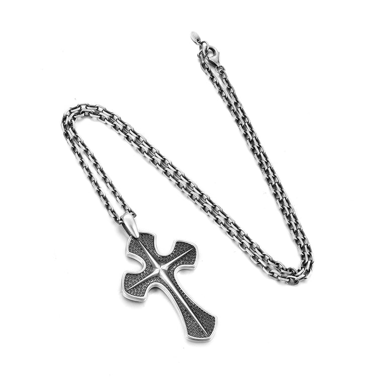 Sterling Silver Retro Punk Cross Pendants Necklace