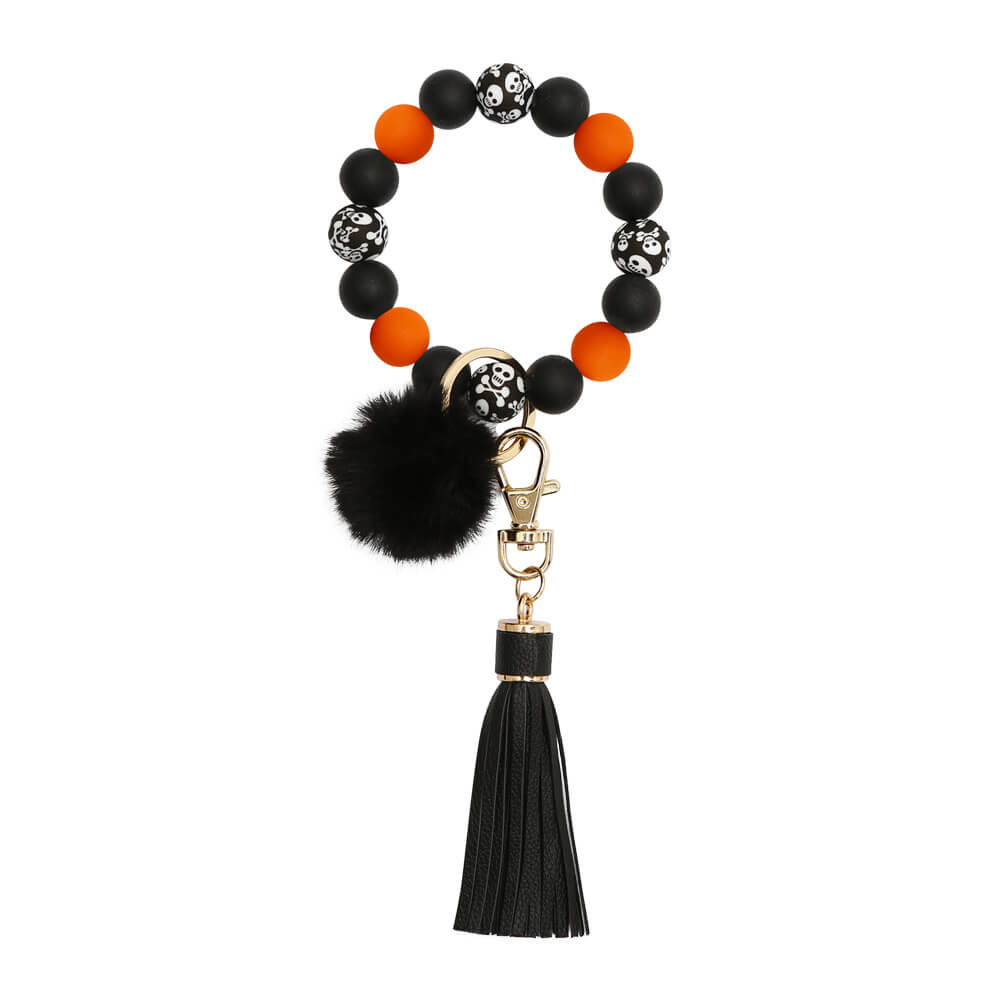 Halloween Ethnic Bracelet Key Ring Decompression Silicone Bead Ball Tassel Ghost Head Skull Bracelet Keychain