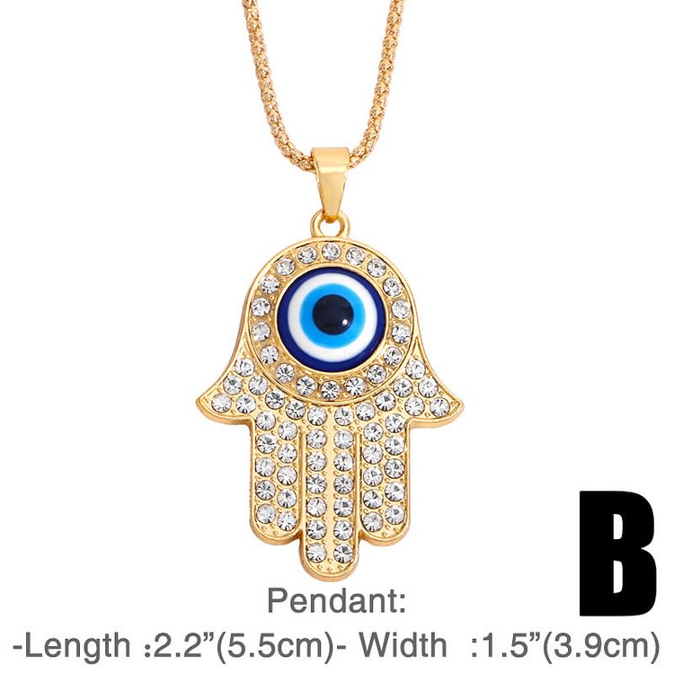 Evil Eye HAMSA Zircon Sweater Chain Pendant Necklace