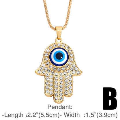 Evil Eye HAMSA Zircon Sweater Chain Pendant Necklace