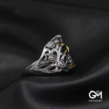 Rose Skull Titanium Steel Ring for Men