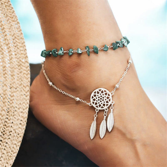 Natural Malachite Gravel String Bracelet Anklet