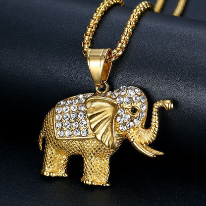 HIPHOP Jewelry Gold Plated Zircon Elephant Pendant