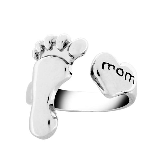 Cute Baby Feet & Love Mom Adjustable Ring