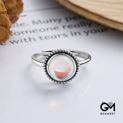 S925 Vintage Moonstone Open Ring