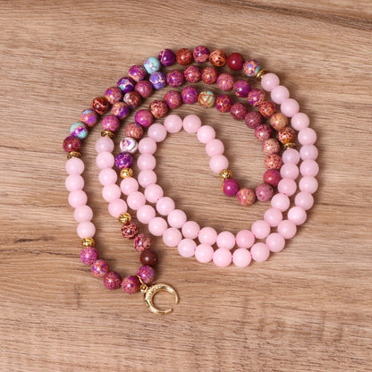 Pink 108 Beaded Elastic Bracelet