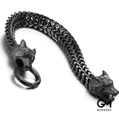 Vintage Viking Wolf Franco Link  Bracelet