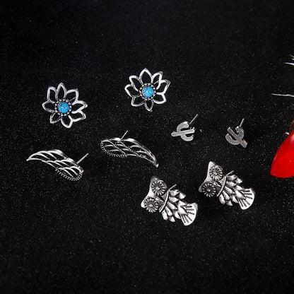 Turquoise Bohemian Boho Nimal Stud 4pcs Earrings