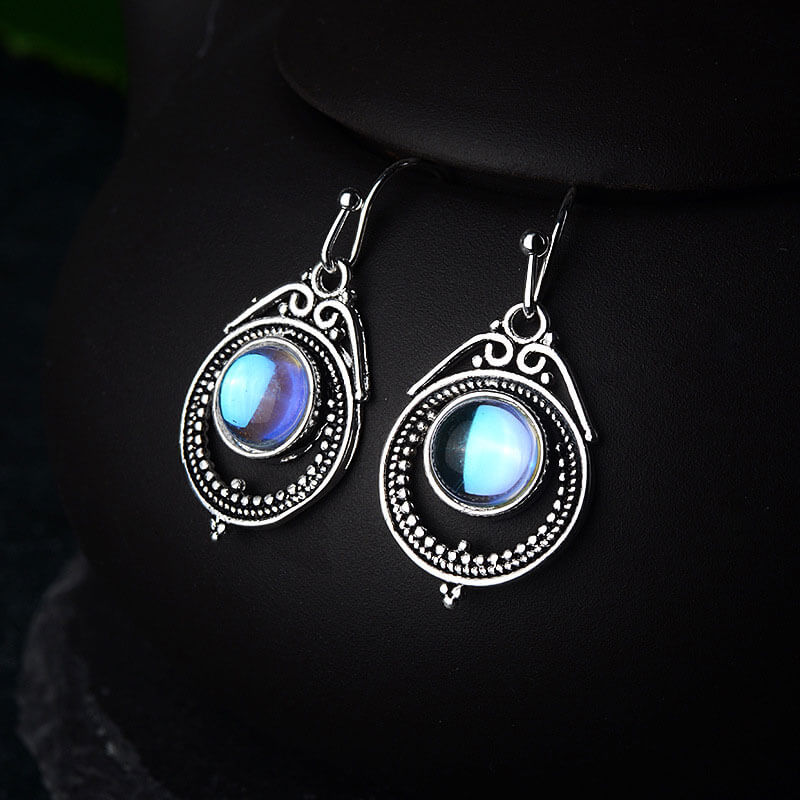 Retro Moonstone Hollow Dangle Earrings