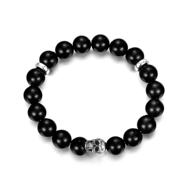 Sterling Silver Obsidian Skull Beaded Bracelets