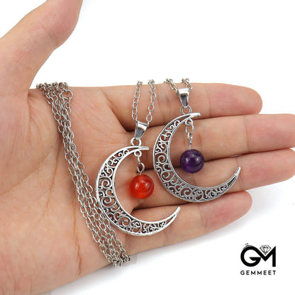 Hollow Moon Crystal Pendant Necklace