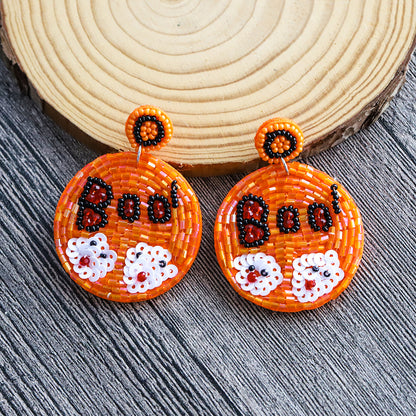 Halloween Letter Boo Ghost Funny Round Handmade Bead Earrings