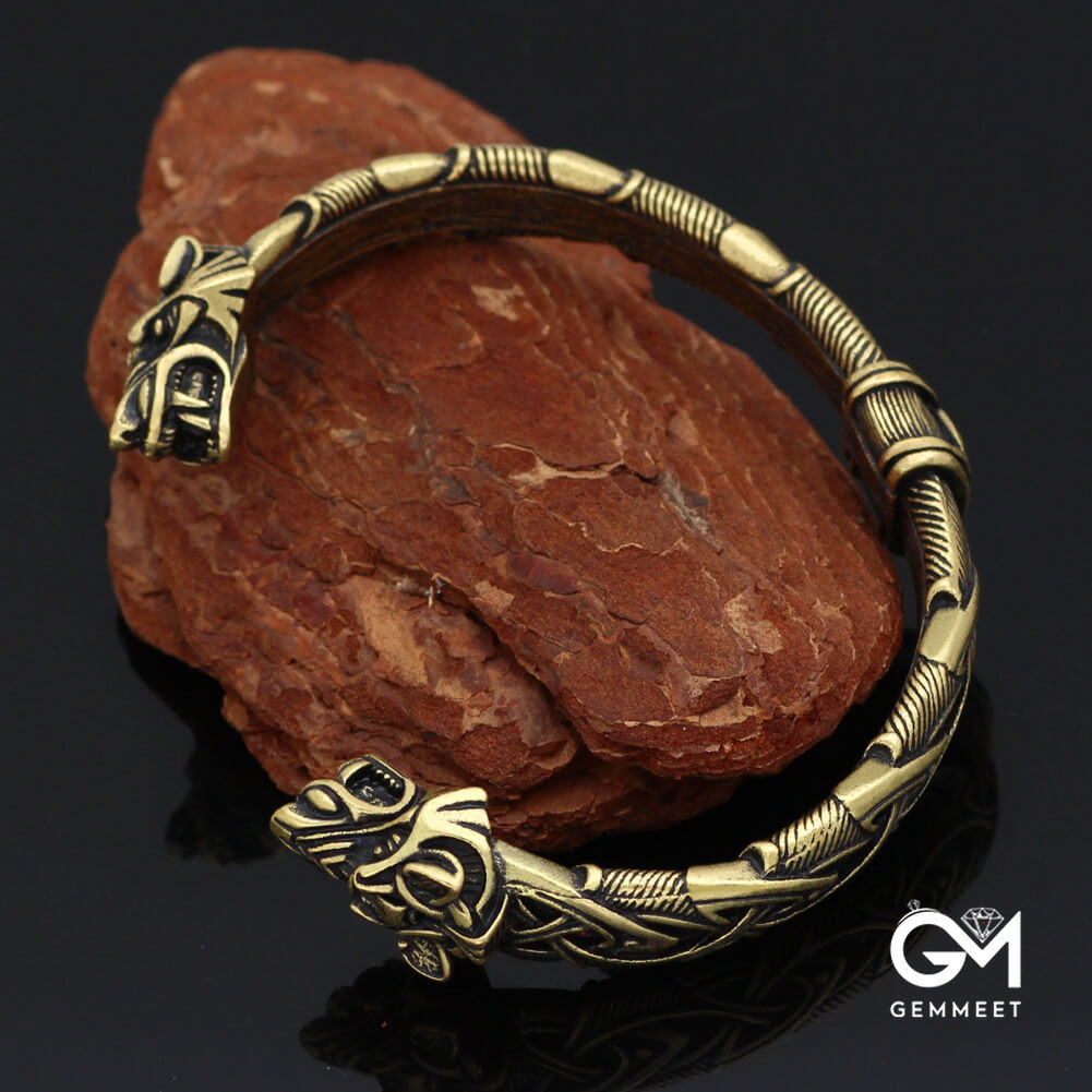 Nordic Double-headed Dragon Open Bracelet