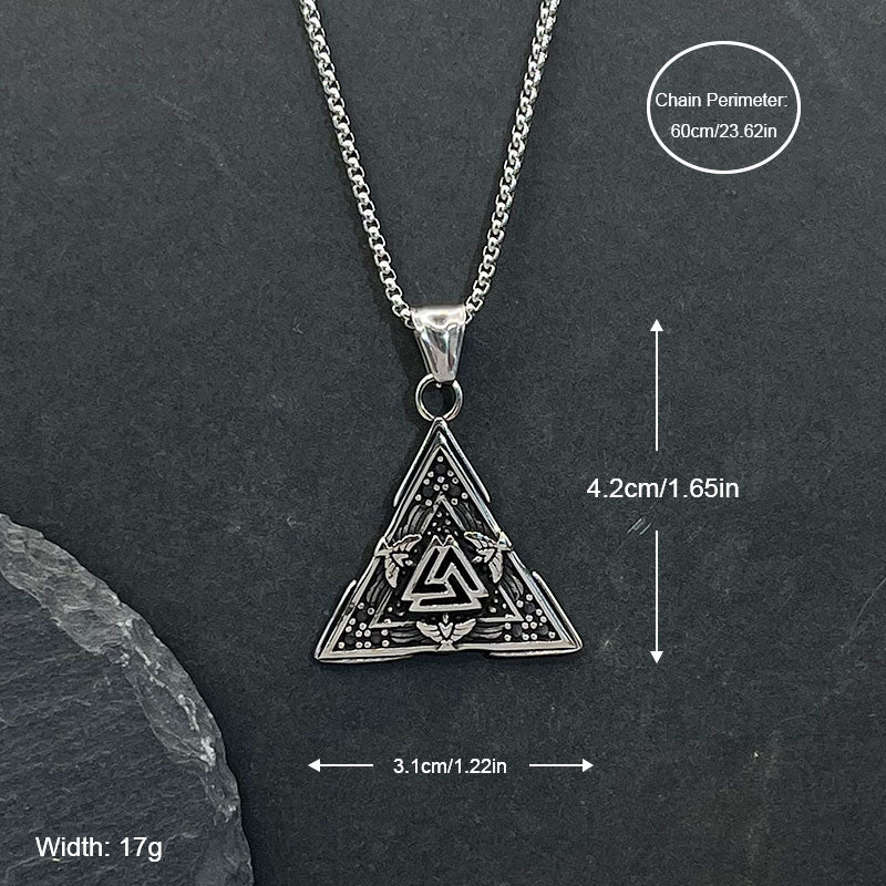 Vintage 3D Relief Triangle Stainless Steel Pendant Necklace