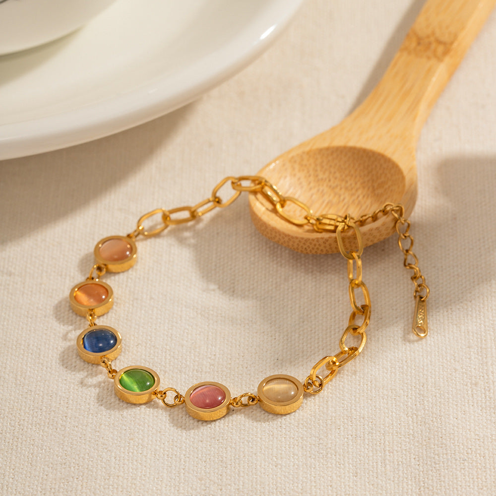 Color Crystals Gold Plated Chain Bracelet