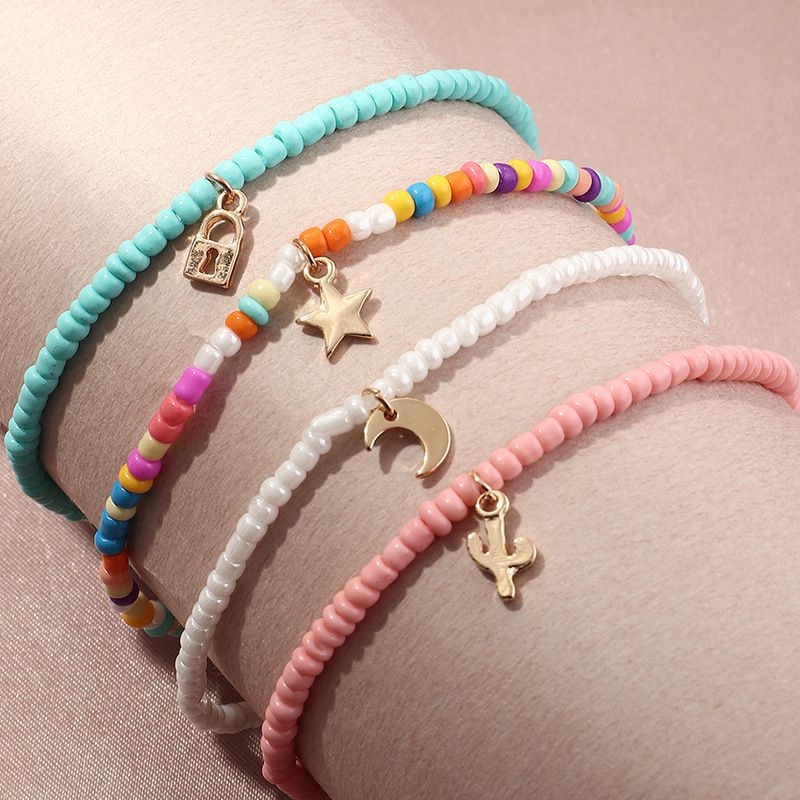 Moon & Star Bohemia 4 PCS Colorful Anklet Set