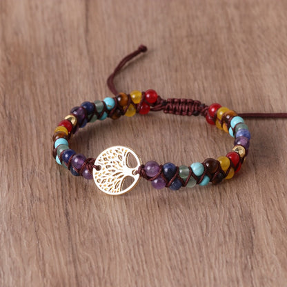 Double Woven String Bracelet with Colorful Tree