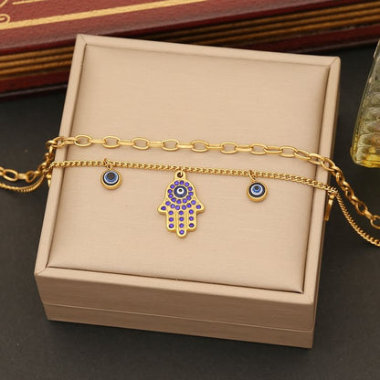 Evil Eye Hamsa Epoxy Necklace Bracelet Earrings Set