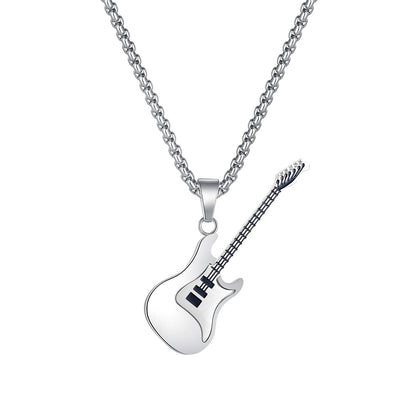 Titanium Steel Electric Guitar Pendant Chain Necklace