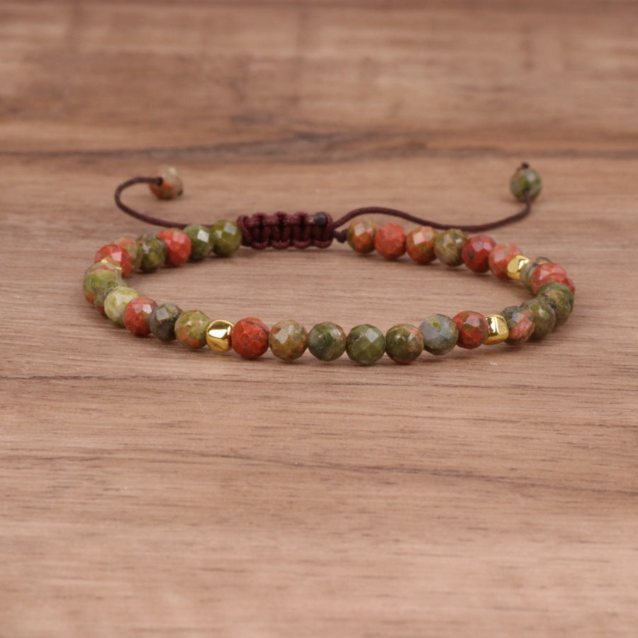 Flower Green Stone Bead Woven Bracelet