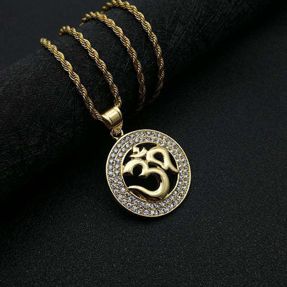 Hip Hop Jewelry Gold Plated Zircon Yoga OM Pendant