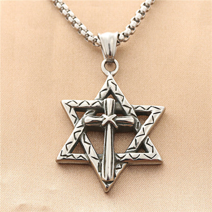 Six Pointed Star Cross Retro Trendy Men's Pendant