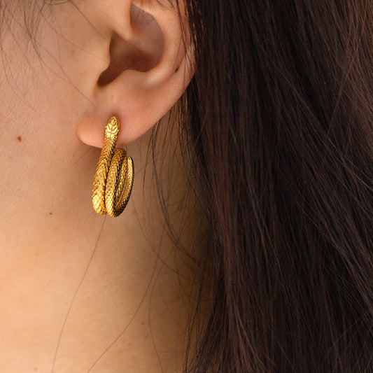 18k Gold Stainless Steel C-shaped Earrings