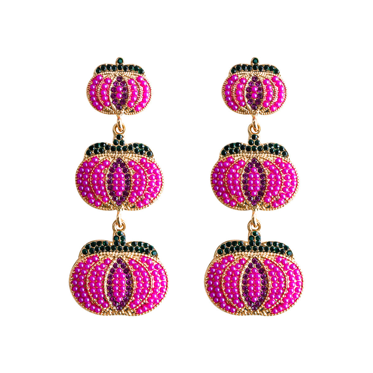 Halloween Wacky Triple Layer Pumpkin Rice Bead Earrings