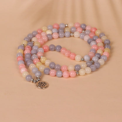 108 Beads Lotus Pendant Multi-layer Pink Bracelet