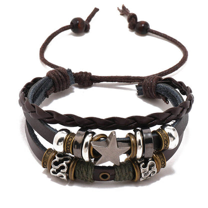 Beaded Star Layered Leather Bracelet