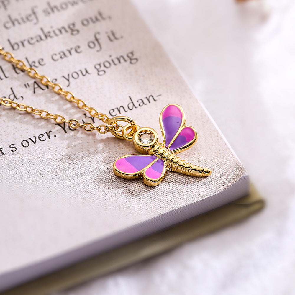 Cute Colorful Dragonfly Pendant Necklace