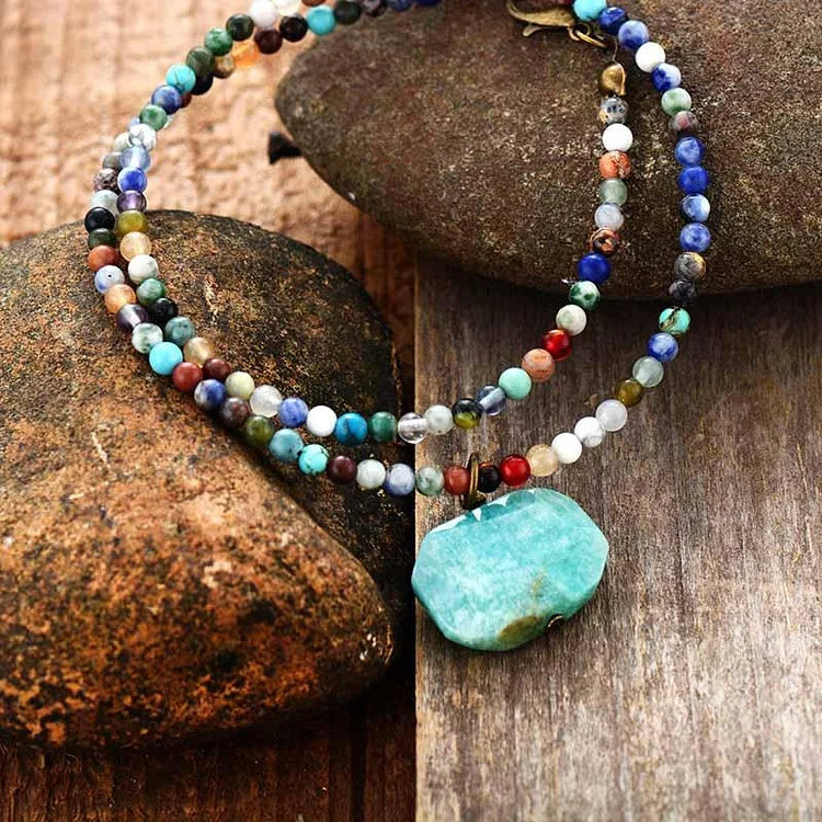 Geometric Amazonite Pendant Choker Mala Jewelry Necklace