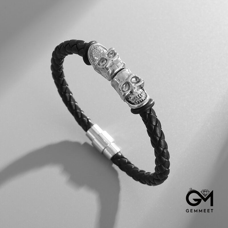 Punk Skull Braided Magnetic Buckle Bracelet