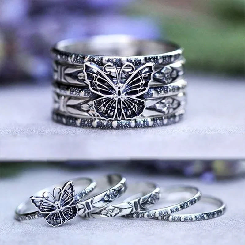 Creative Vintage Ladies Butterfly Five-Piece Ring Set