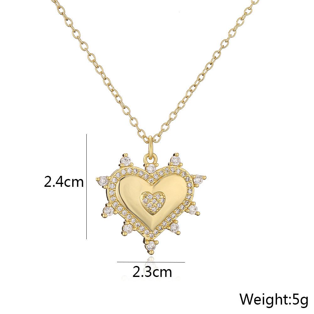 Golden Sun & Heart Pendant Necklace