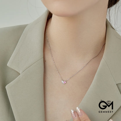 S925 Sterling Silver White Pink Zircon Love Necklace