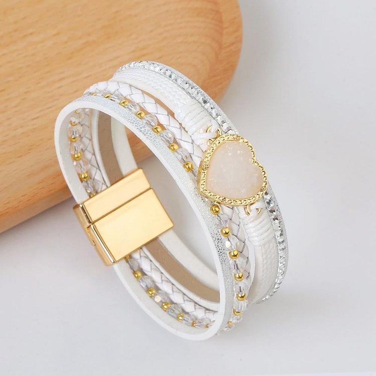 Heart Shape Cluster Multilayer Braided Leather Bracelet