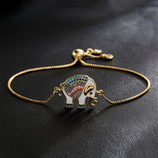 Cute Full Color Stones Elephant Pendant Bracelet