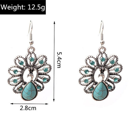 Turquoise Paraiba Tourmaline Peacock Shape Pendant Earrings