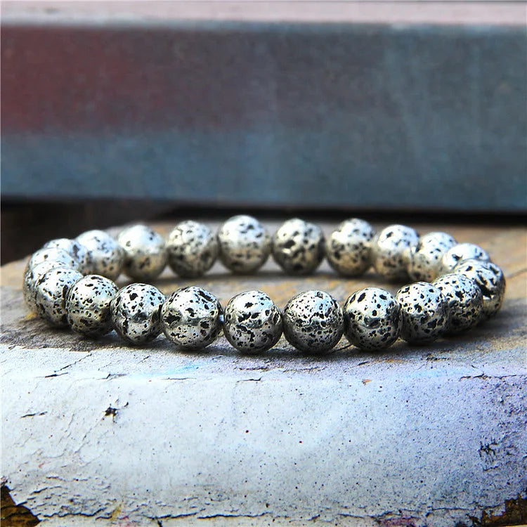 Plated Lava Stone 8mm Beaded Men Bracelet