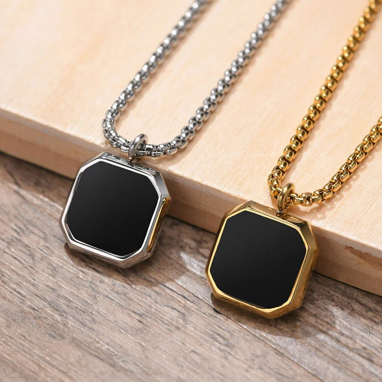 Square Pendant Men Long Sweater Chain Necklace