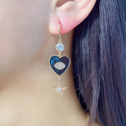 Black Drop Glaze Eyes Star Drop Earrings