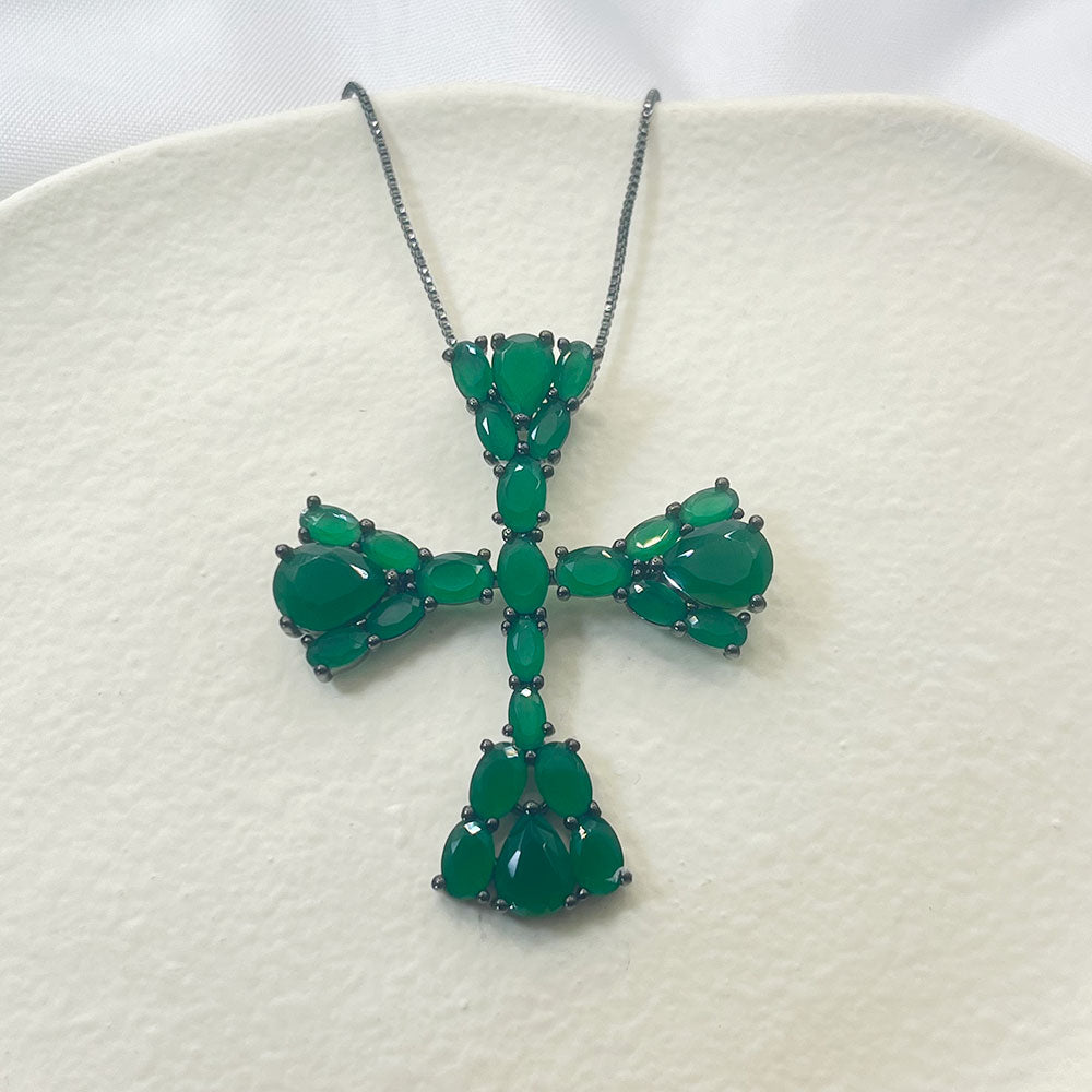 Inlaid Turquoise Green Zircon Pendant Necklace