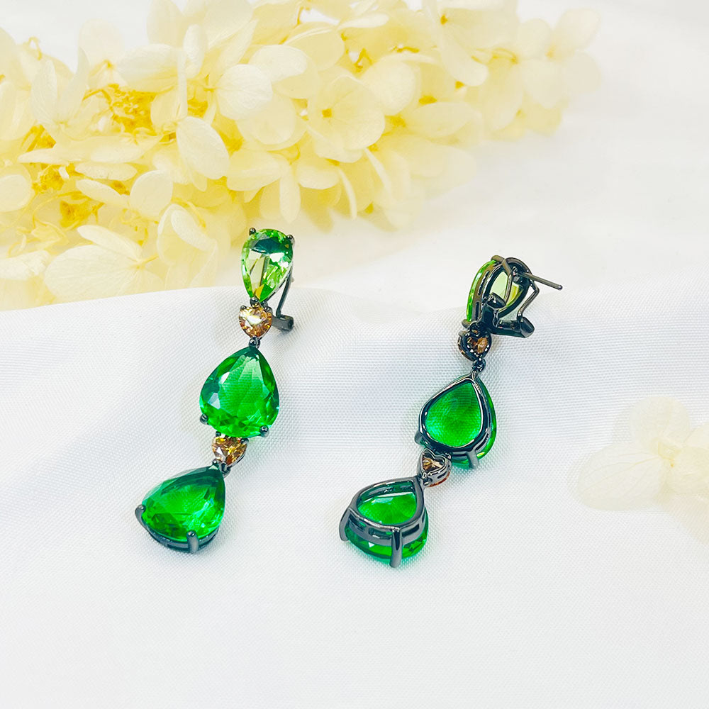 Water Drop Pear Green Zircon Pendant Earrings