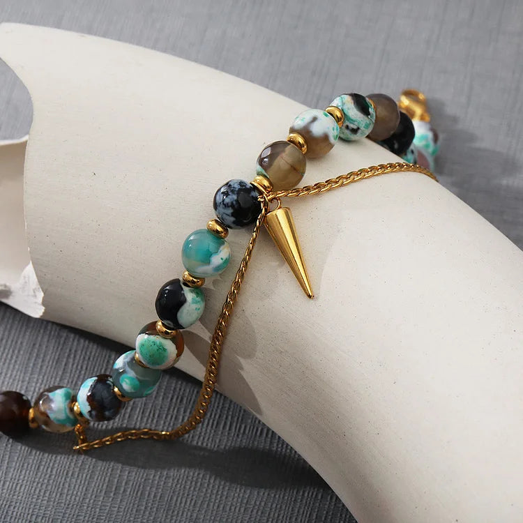 Multicolored African Turquoise Stainless Steel Bracelet