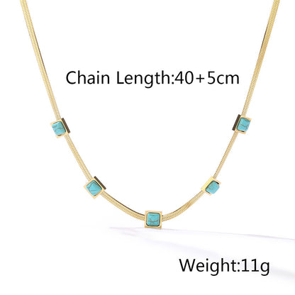 Bohemia Square Turquoise Flat Chain Necklace