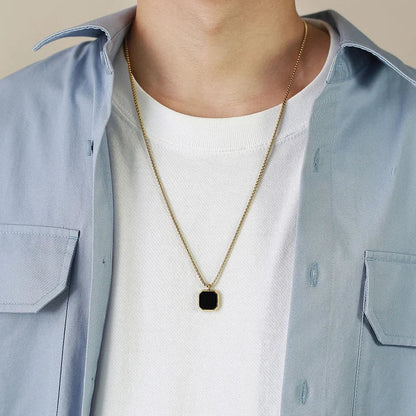 Square Pendant Men Long Sweater Chain Necklace