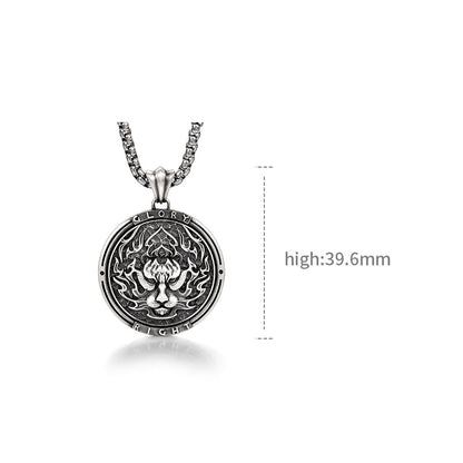 Round Flame Tiger Head Sterling Silver Pendants Necklace