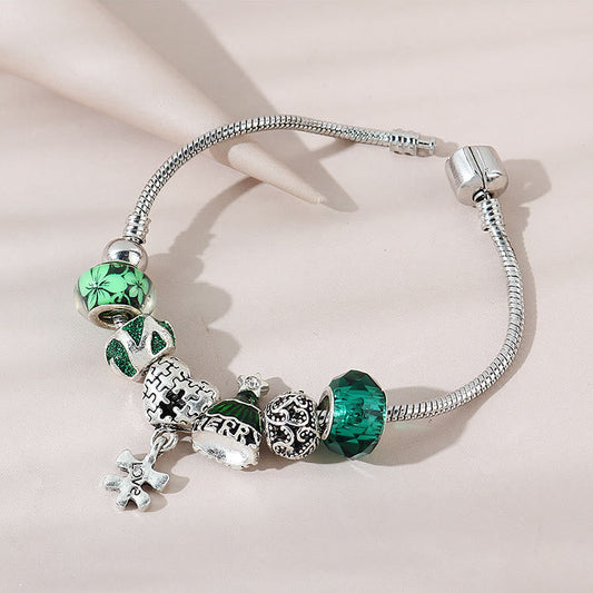 Christmas Tree Puzzle Heart Charm Bracelet