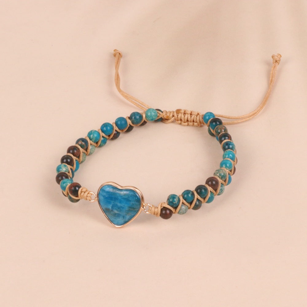 Love Blue Shoushan Stone Bead Double Woven Bracelet